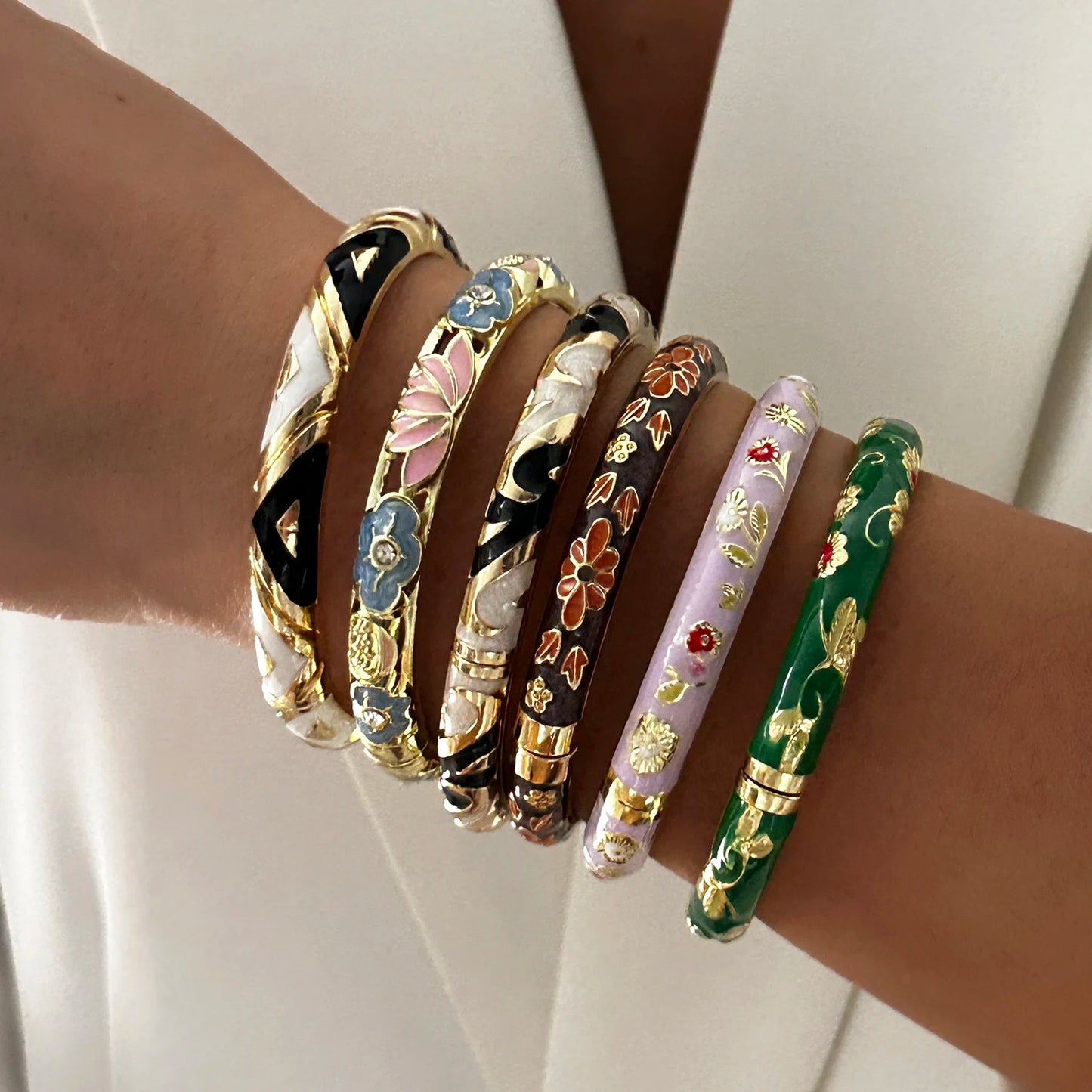 Elegant Enamel Flower Bracelet for Women – Retro Gold-Plated Evil Eye Floral Zircon Bangle, Vintage Party Jewelry