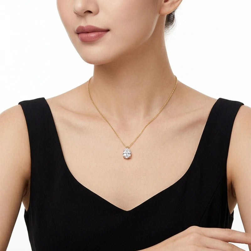 Women’s 2.5ct Moissanite Teardrop Pendant Necklace – 14K Gold-Filled Fine Jewelry Gift