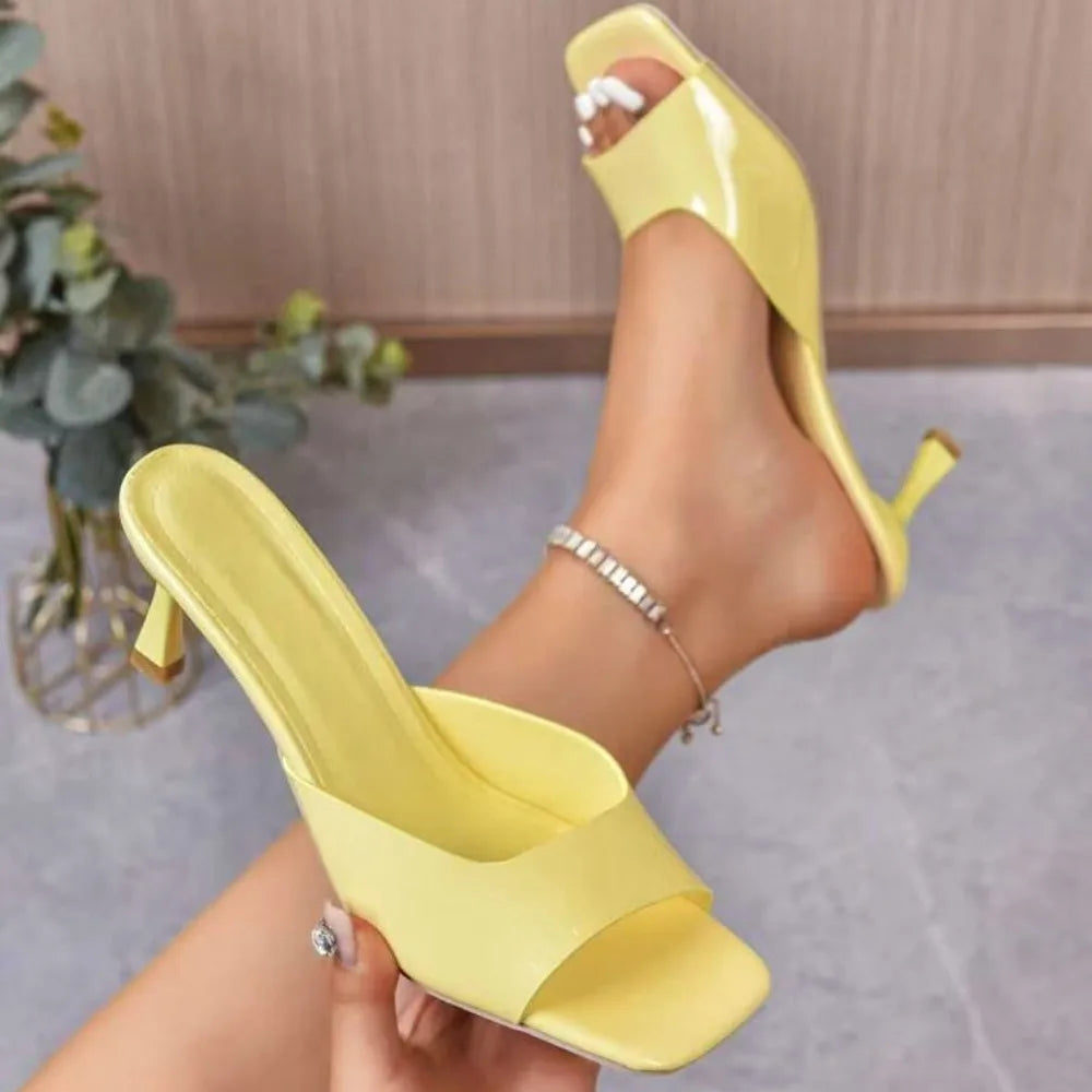 Women’s Elegant Peep Toe Stiletto Heel Sandals Slip-On Open Toe Mid Heel Summer Office Party Dress Shoes