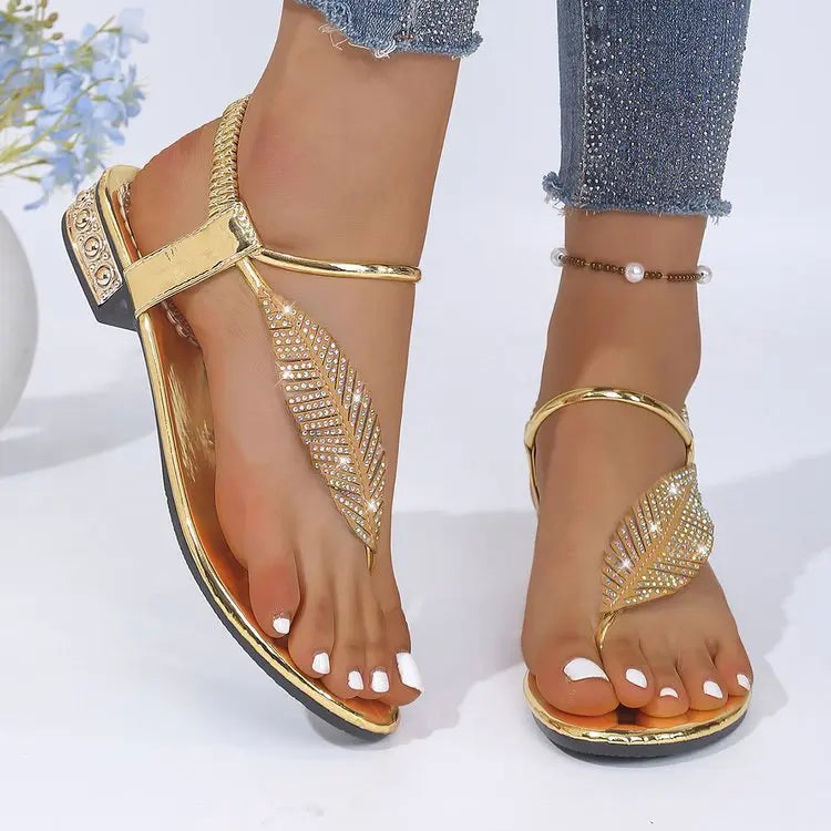 Women’s Gold & Silver Gladiator Flat Sandals – Elegant Ankle Strap Roman Style Summer Beach Shoes with Plus Size Fit