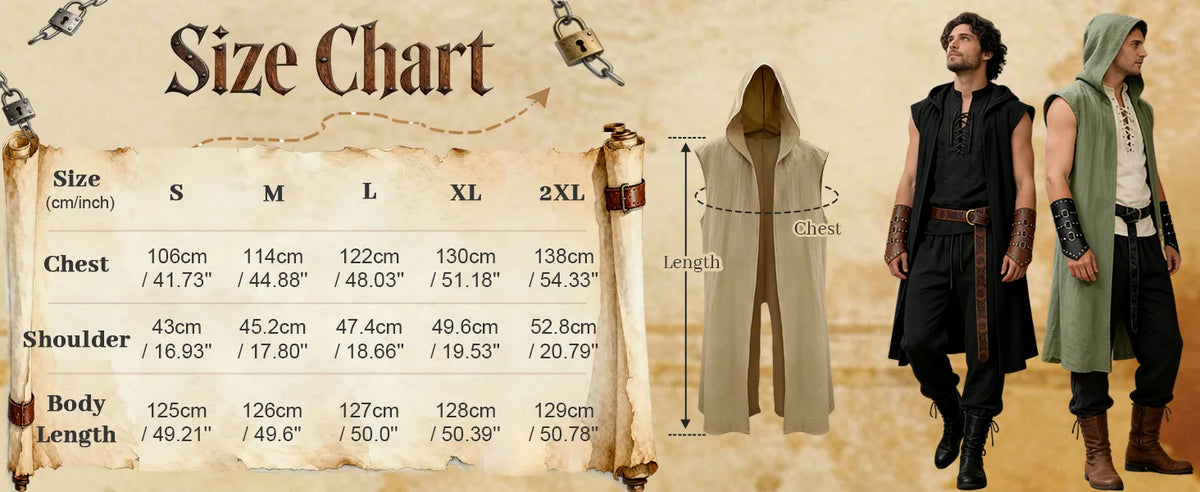 Verceco Men’s Renaissance Costume Set – Medieval/Renaissance Costume for Men with Hooded Surcoat Leather Belt & Bracers