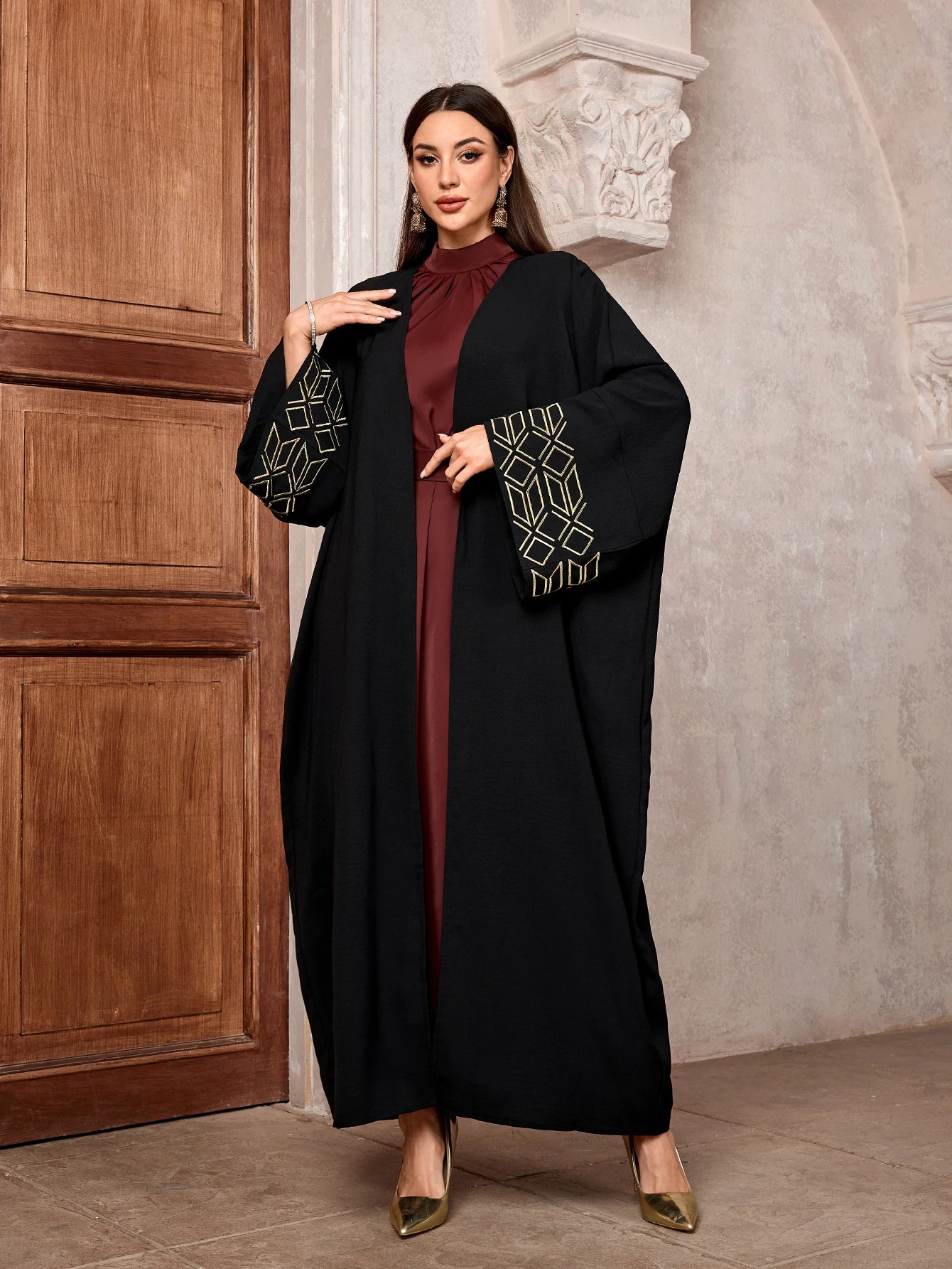 Elegant Embroidered Open Abaya
