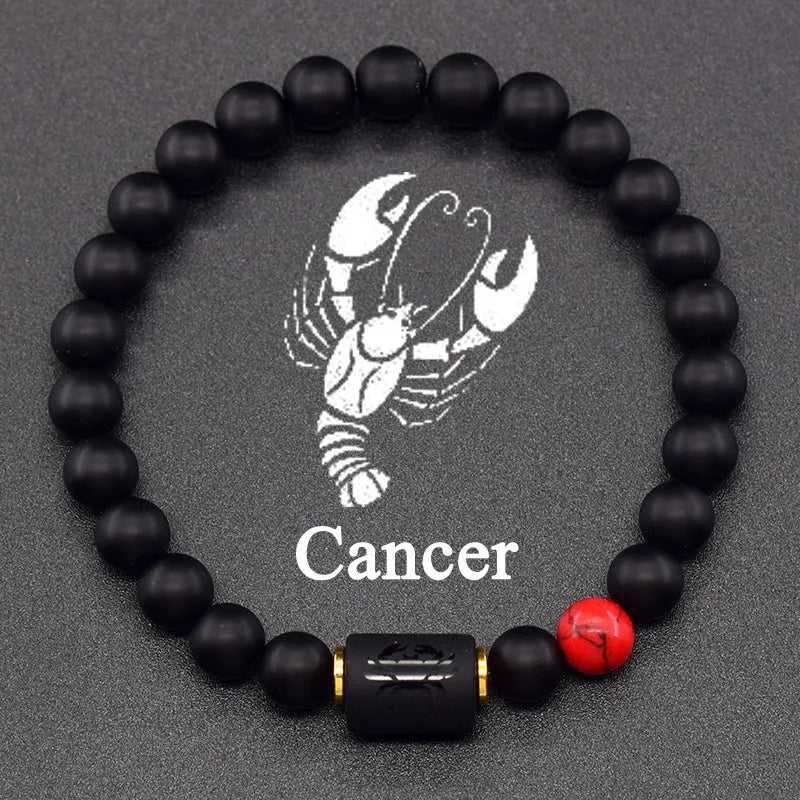 12 Zodiac Constellation Signs Bracelet for Men & Women – Natural Tiger Eye Stone Beaded Bracelet, Leo Taurus Charm Couple Jewelry