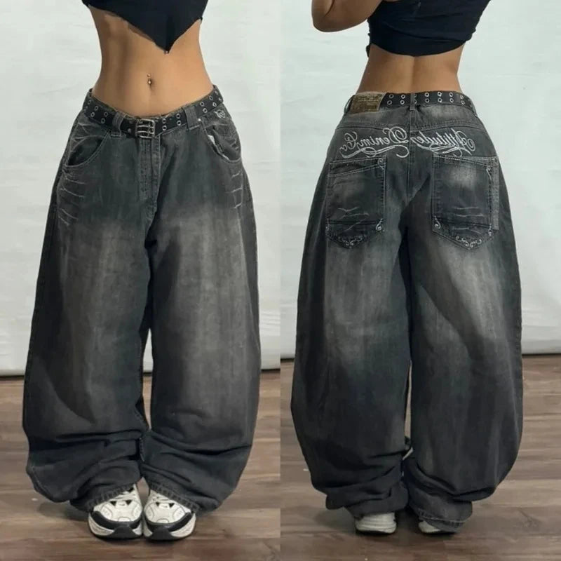 2025 Fashion New Oversized Pattern Printing Baggy Jeans Men Y2K Street Vintage Rock Casual Straight High Waist Wide Leg Trousers
