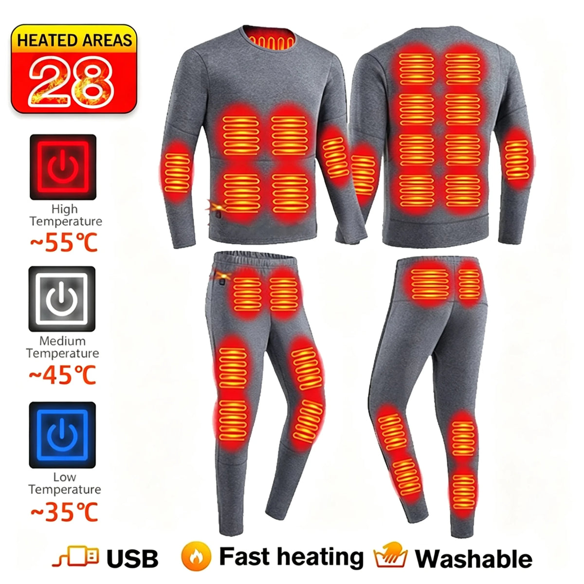 Unisex USB Heated Thermal Jacket – 52 Heating Zones