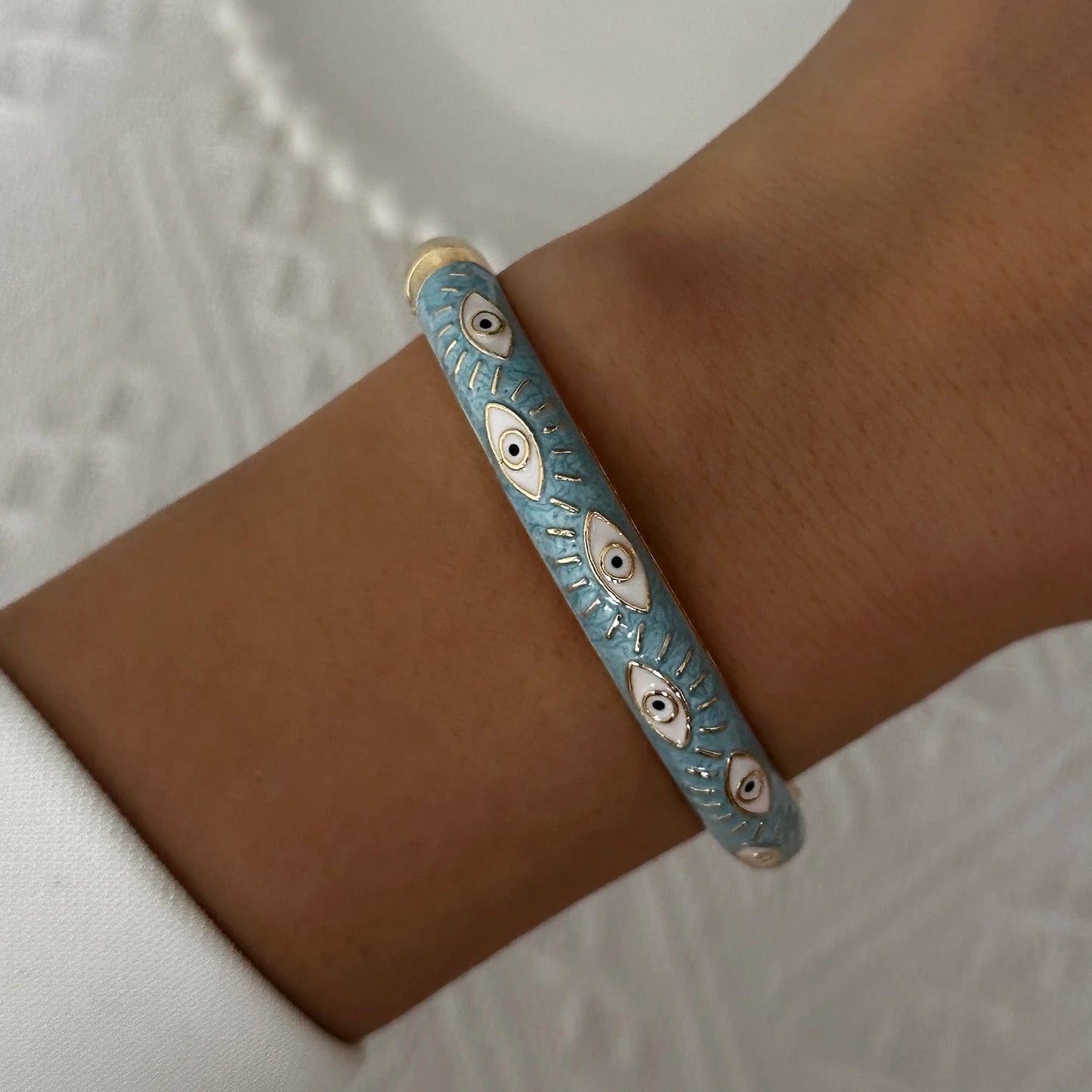 Elegant Enamel Flower Bracelet for Women – Retro Gold-Plated Evil Eye Floral Zircon Bangle, Vintage Party Jewelry
