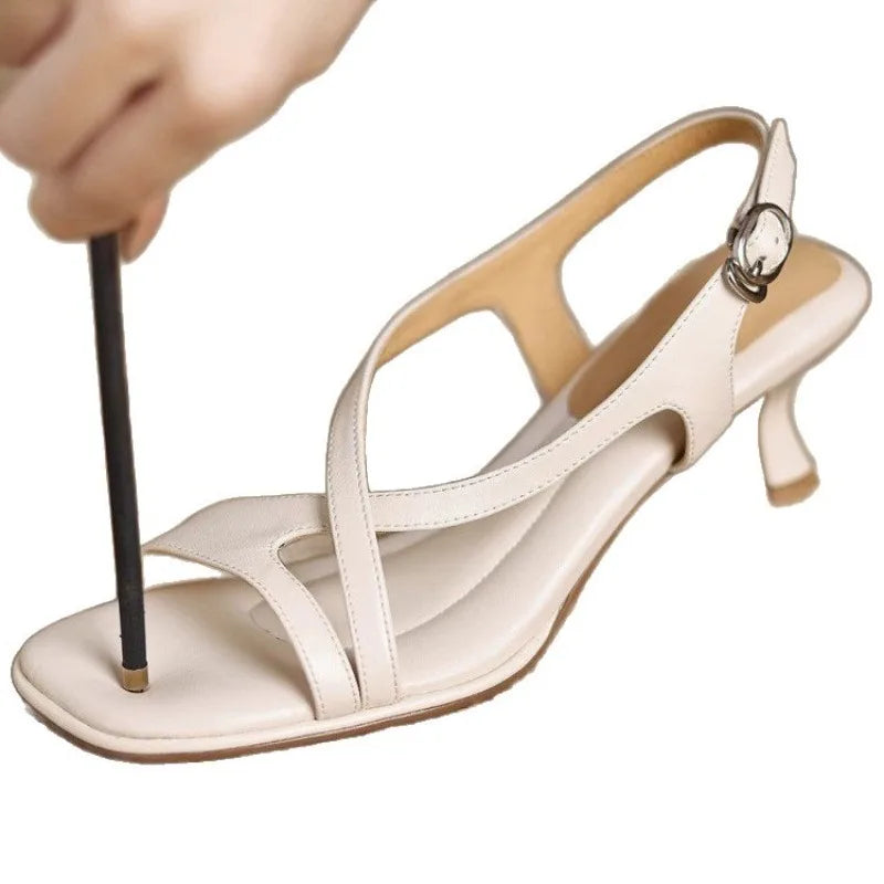 Women’s Elegant Square Toe Cross Strap Sandals Low Heel Buckle Soft Sole Comfortable Summer Dress Fashion Shoes