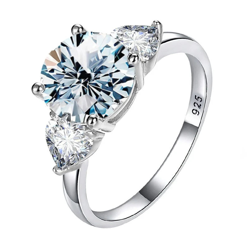 925 Sterling Silver 3CT Moissanite Ring for Women – Double Heart Zircon Eternity Engagement Ring, Fine Jewelry Gift