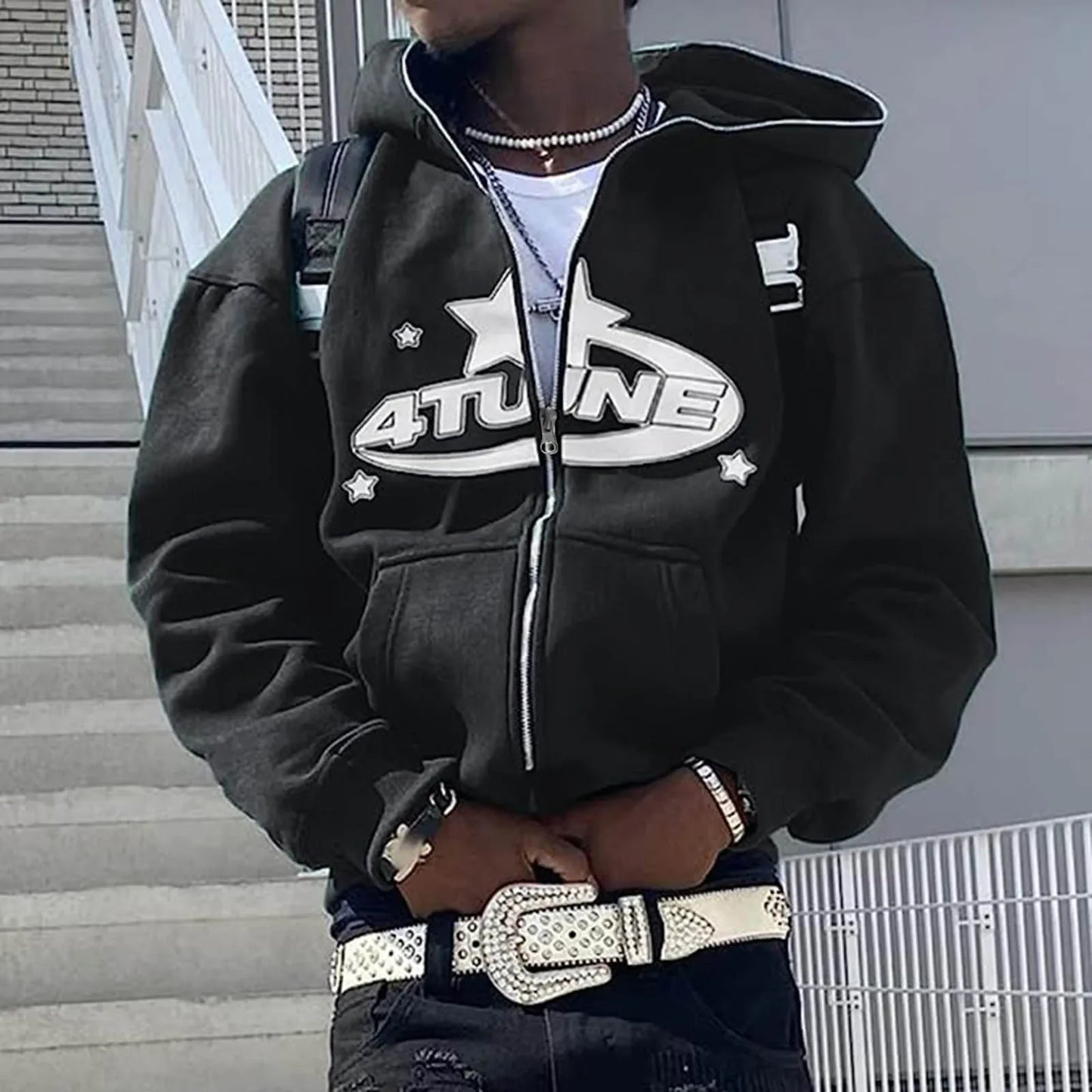 Men’s Hip Hop Printed Zip Hoodie