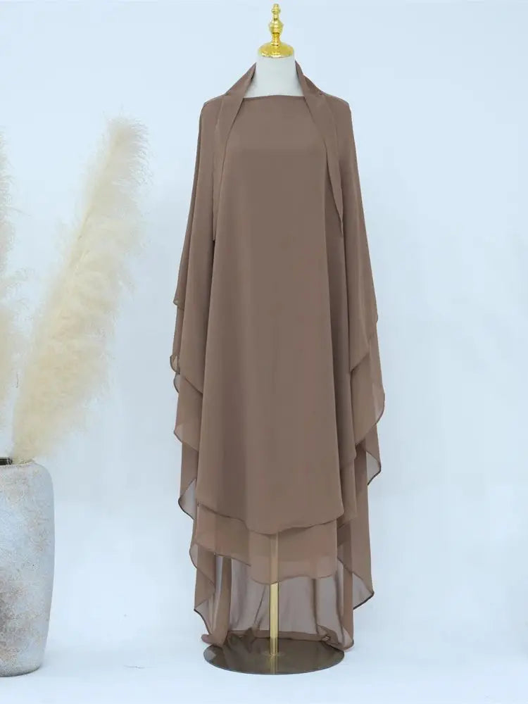Women’s Elegant Chiffon Khimar & Abaya Set