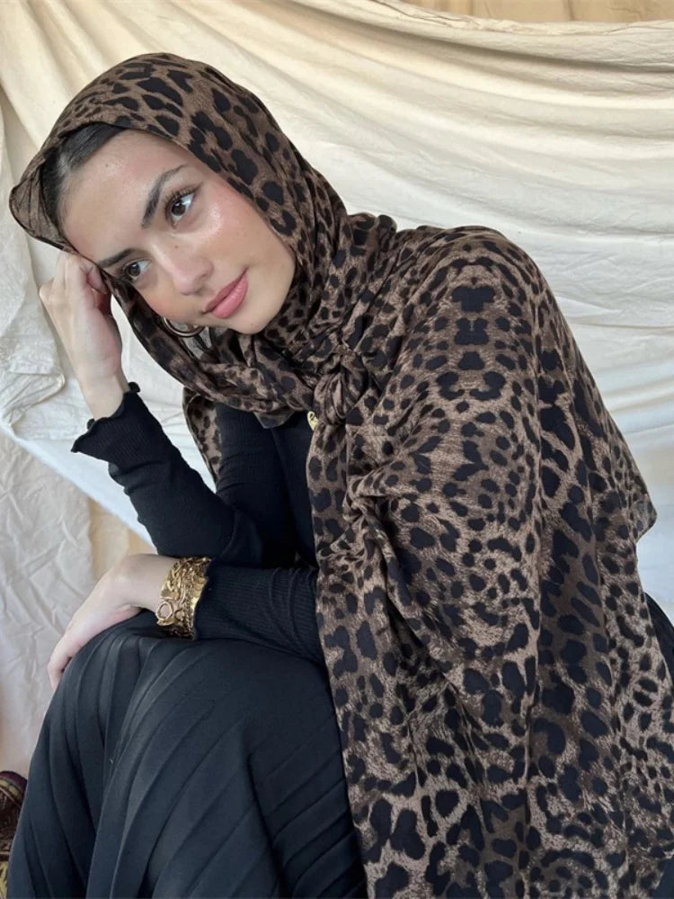 Women’s Leopard & Floral Print Bohemian Hijab Scarf