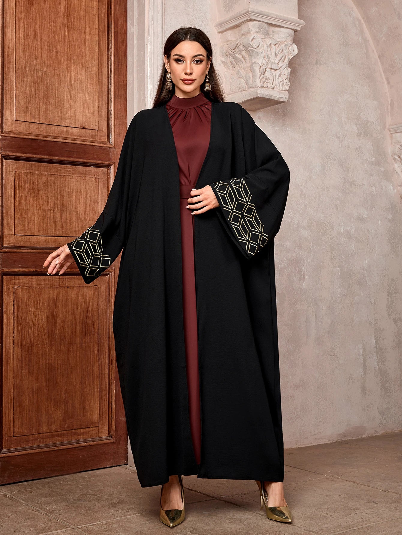 Elegant Embroidered Open Abaya