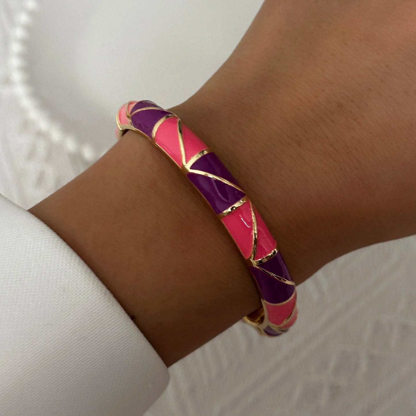Elegant Enamel Flower Bracelet for Women – Retro Gold-Plated Evil Eye Floral Zircon Bangle, Vintage Party Jewelry