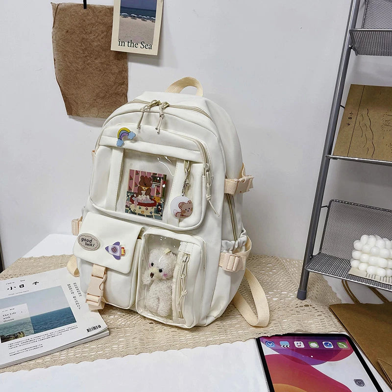 Cute Women’s Waterproof Nylon Backpack – Multi-Pocket Kawaii School Bag, Laptop & Book Pack for Girls, Stylish Student Travel Backpack