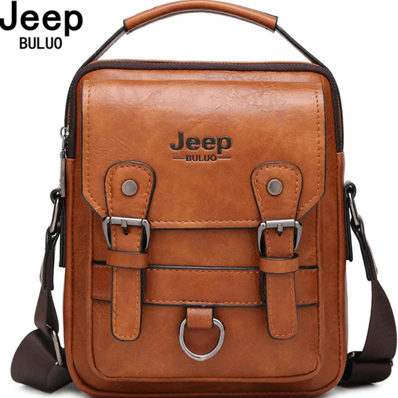JEEP BULUO Multi-Function Business Handbag for Men – Large Capacity Leather Messenger Shoulder & Crossbody Bag
