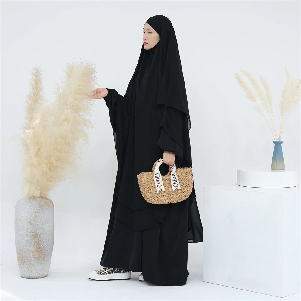 Women’s Elegant Chiffon Khimar & Abaya Set
