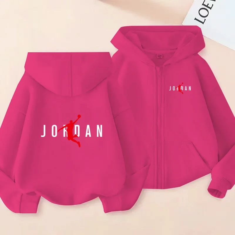 Kids Basketball Star Print Zipper Hoodie Sweatshirt for Boys and Girls 3-12 Years