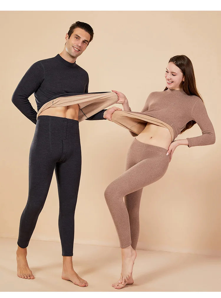 Men's Mock Neck Fleece Thermal Underwear Set