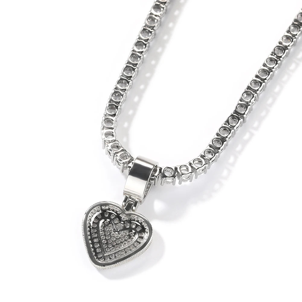 THE BLING KING Baguette CZ Small Heart Pendant Necklace for Women – Iced-Out 5A+ Cubic Zirconia Lovely Jewelry Birthday Gift