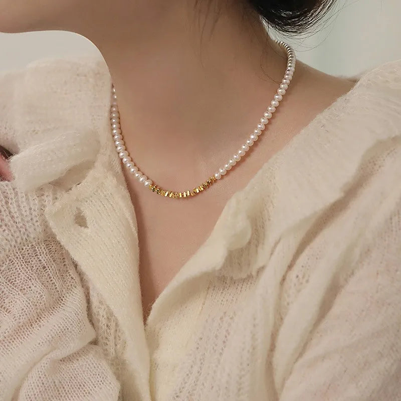 Minar Exquisite 14K Gold-Plated Copper Beaded Choker Necklace with Imitation Pearls, Elegant Women’s Birthday Gift