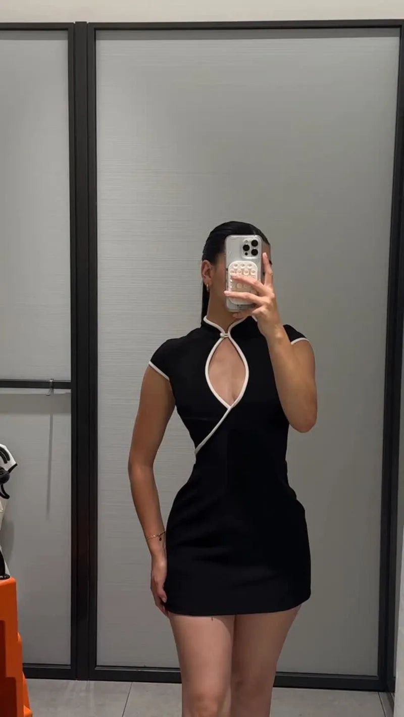 Women’s Elegant V-Neck Hollow-Out Mini Dress