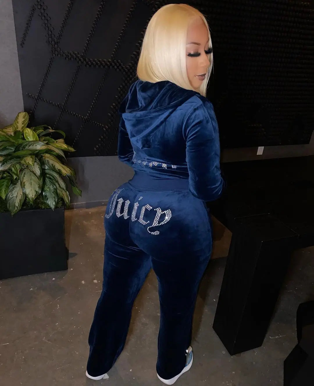Women's Velvet Zip-Up Hoodie & Pants Set