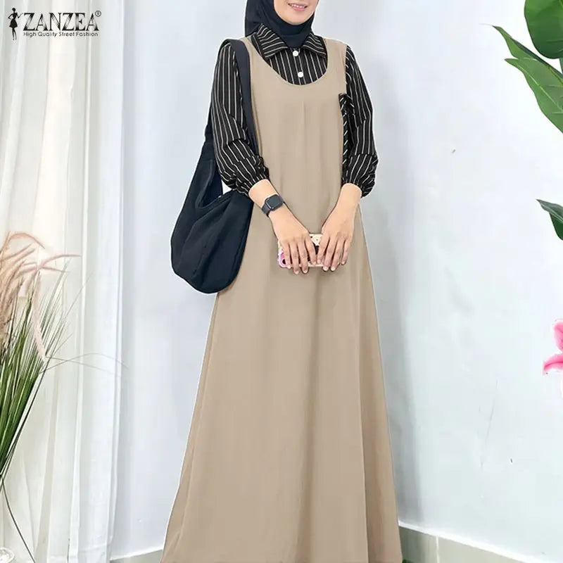 Elegant Striped Ramadan Maxi Dress