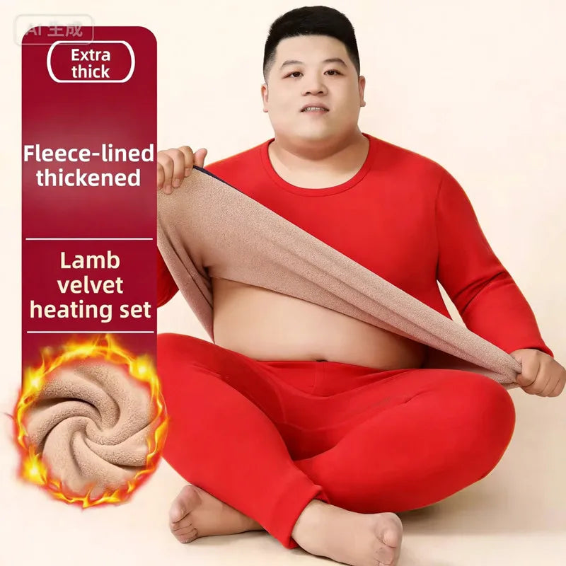 Men's Plus Size Fleece-Lined Thermal Underwear Set
