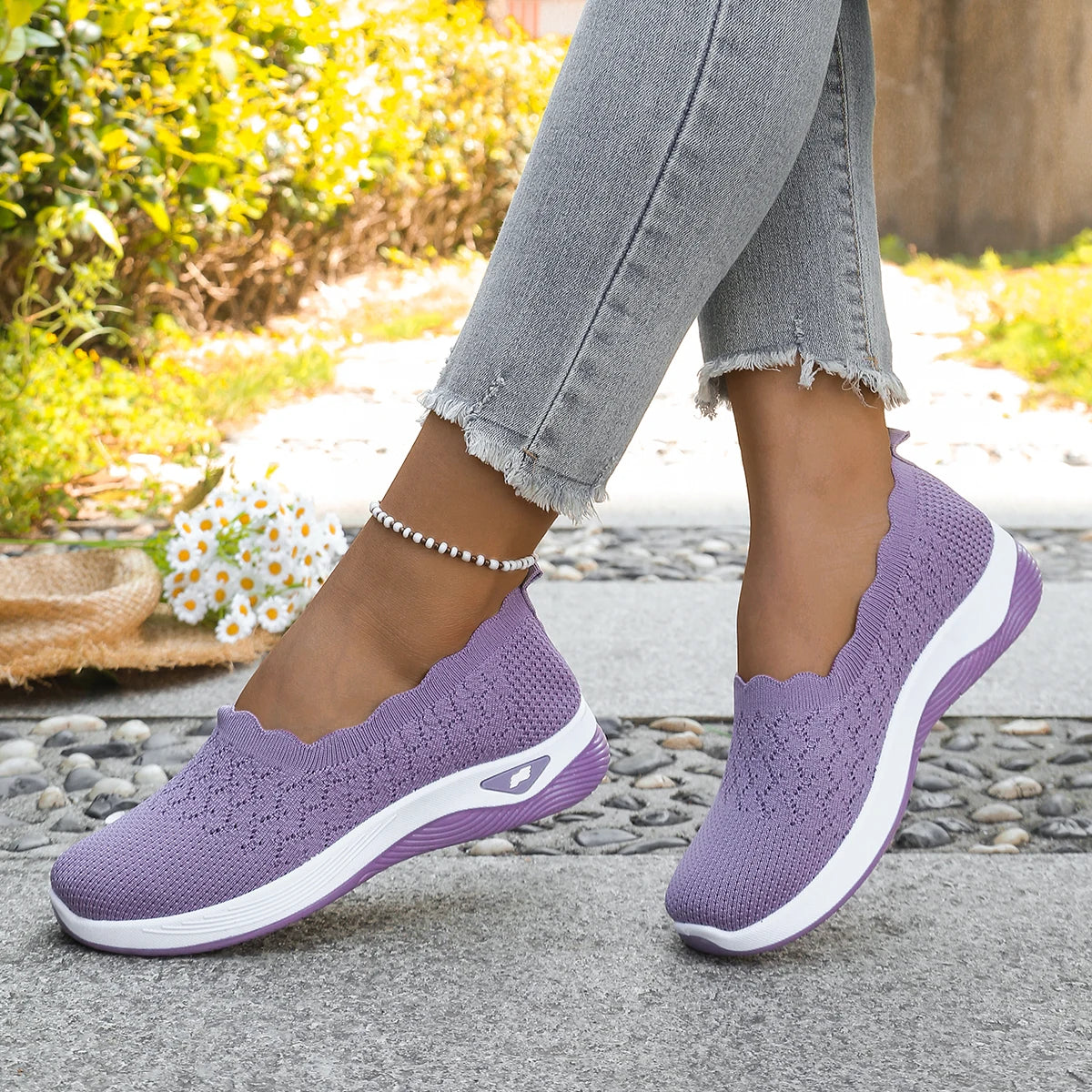 Women's 2026 Summer Breathable Knit Slip-On Sneakers Ultra Lightweight Soft Sole Comfortable Casual Loafers for Daily Work Walk