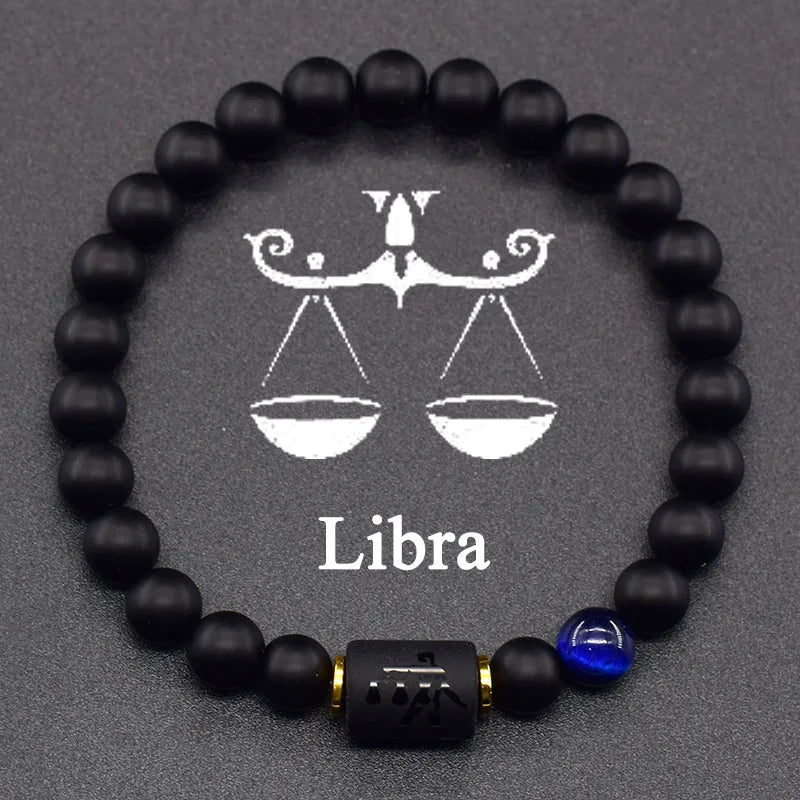 12 Zodiac Constellation Signs Bracelet for Men & Women – Natural Tiger Eye Stone Beaded Bracelet, Leo Taurus Charm Couple Jewelry