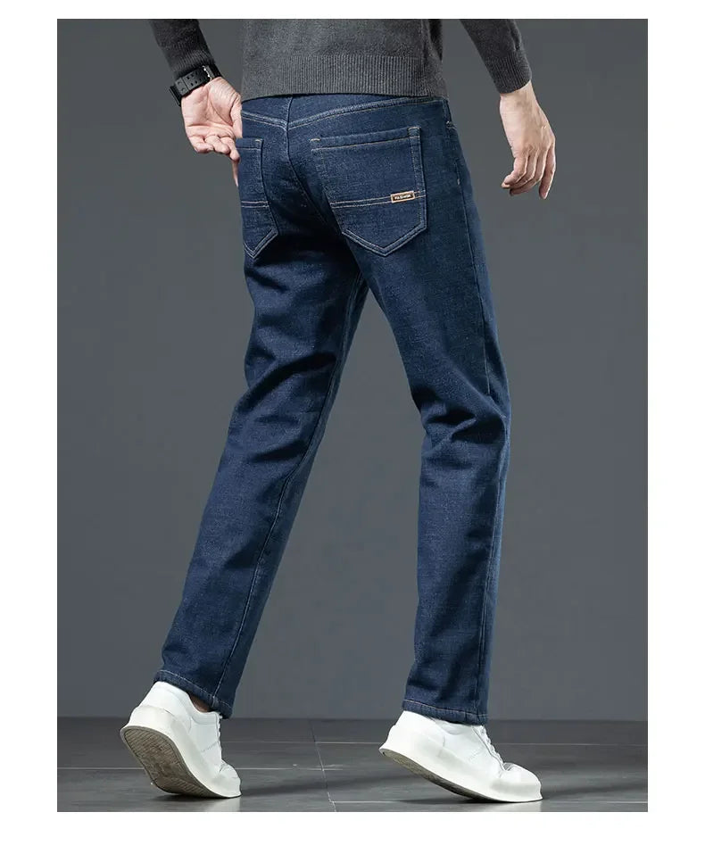 Plus Size 44 46 Casual Sherpa Warm Jeans Men Winter Velvet Thick Trousers Loose Straight Business Classic Fleece Denim Pants