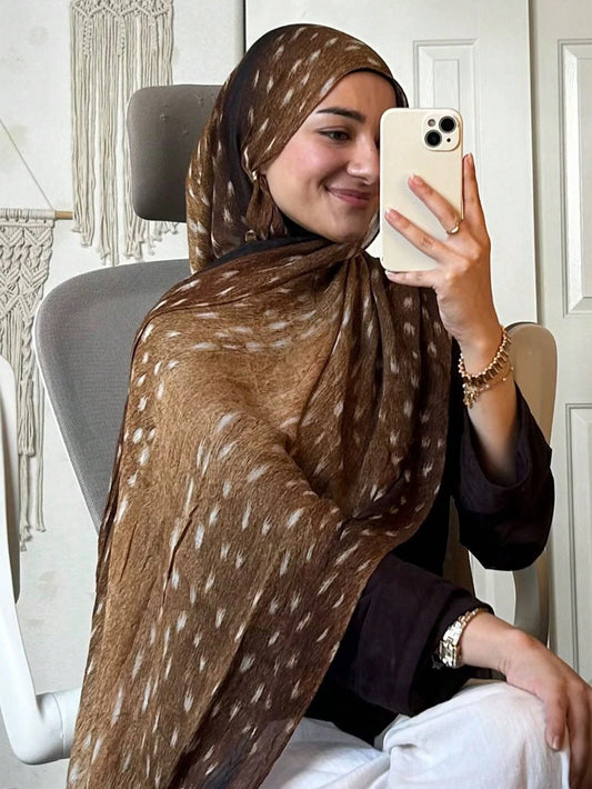Women’s Bohemian Watercolor Deer Print Hijab Scarf