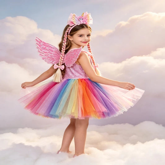 Girls Rainbow Unicorn Tutu Dress Set