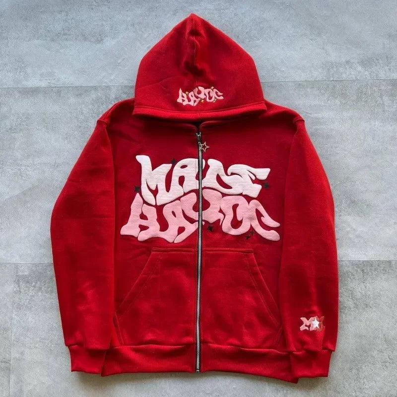 Unisex Printed Fleece Zip Hoodie