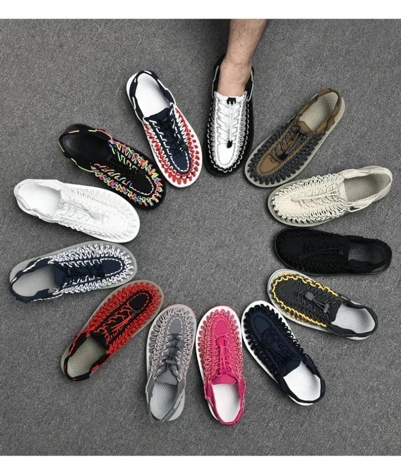 Summer Men Sandals Women Slippers Weaving Design Beach Sandals Breathable Casual Flat Sandals Outdoor Couples Sandals Size 48