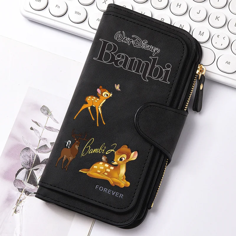 Bambi Long Zip Wallet for Women – Cute Cartoon Multi-Card Large Capacity Kawaii Clutch Bag, Soft Texture Fashion Purse