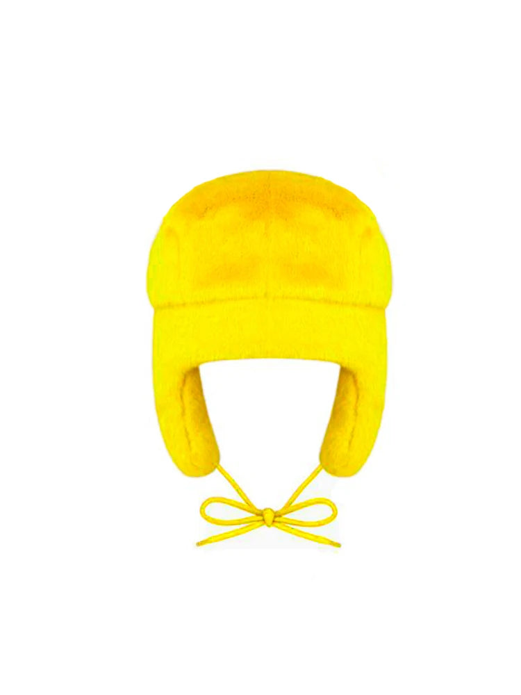 Winter Ushanka Hat for Women Black Trapper Cap Real Sheepskin Ski Hats Warm Fashionable Winter Outerwear Dog