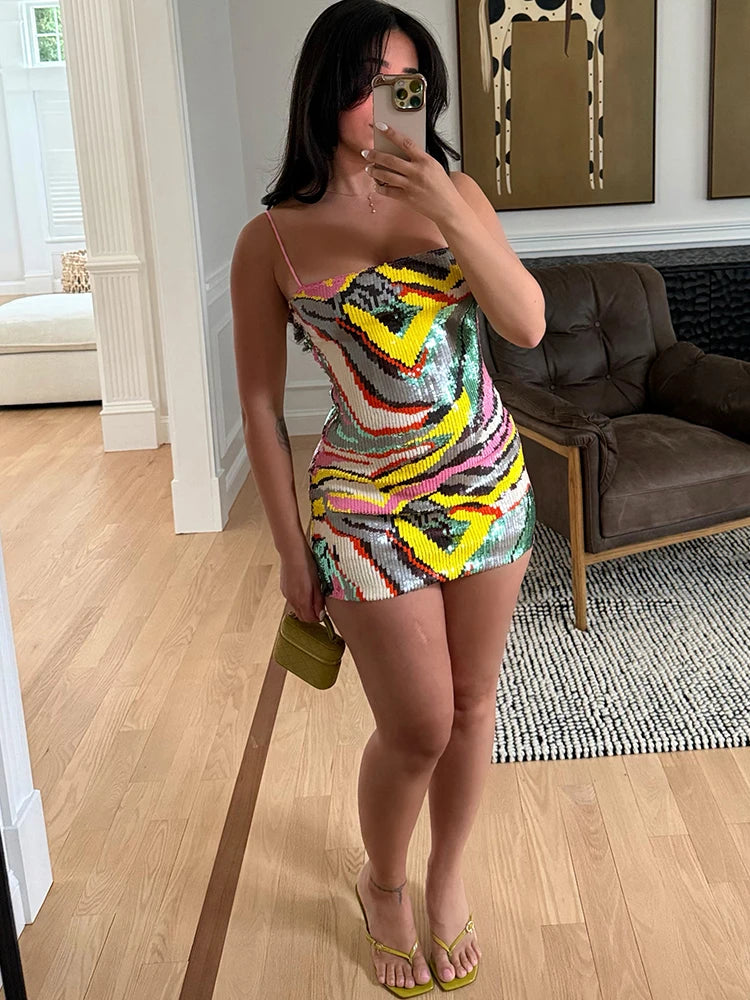 Women’s Sexy V-Neck Patchwork Mini Dress
