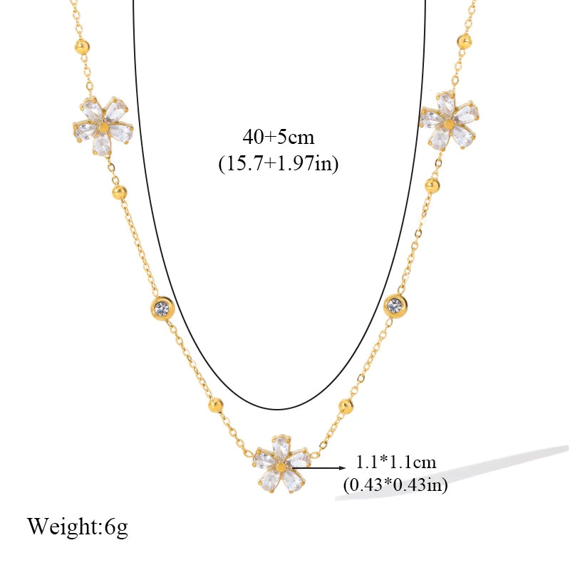 EILIECK 316L Stainless Steel White Zirconia Flower Petal Necklace Bracelet & Earrings Set for Women – Trendy Jewelry Party Gift