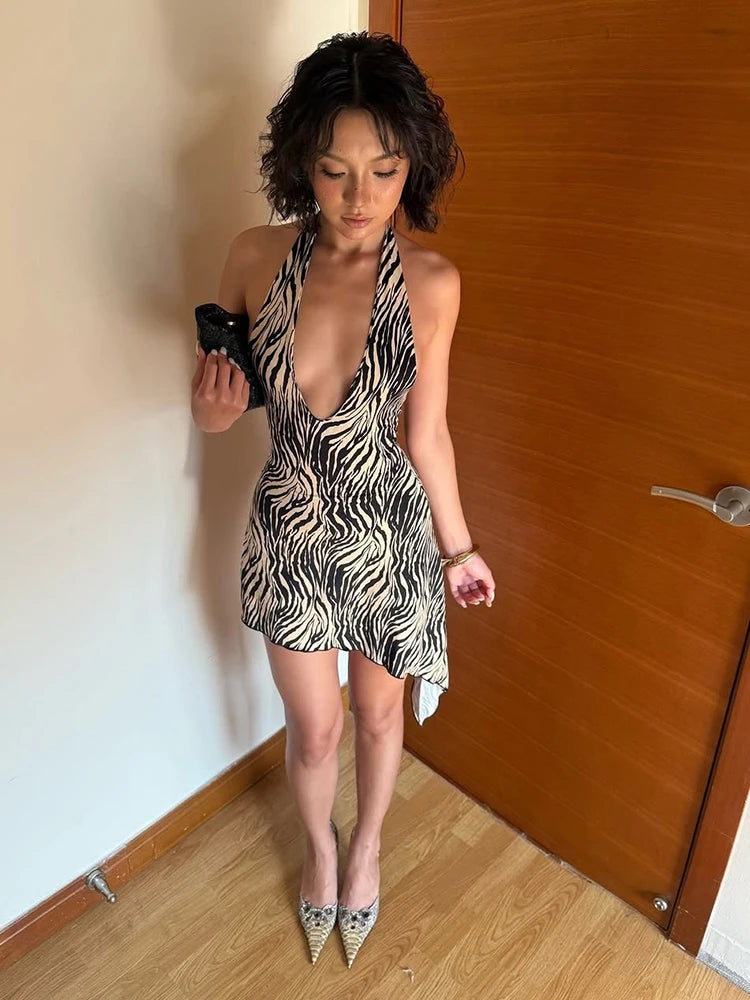 Women’s Zebra Print Halter Mini Dress