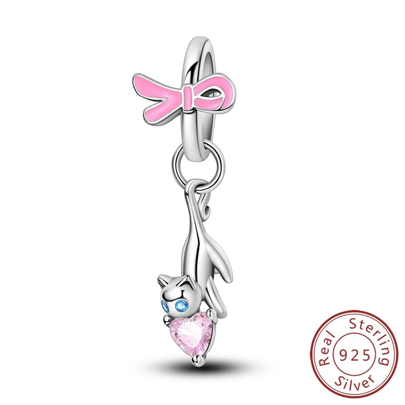 925 Sterling Silver Pink Ballet Girl Bow Pendant Charm Bead for Women – Elegant DIY Jewelry Making Charm for Bracelets & Necklaces