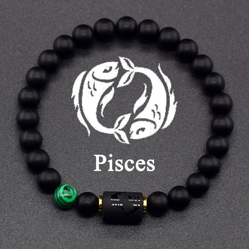 12 Zodiac Constellation Signs Bracelet for Men & Women – Natural Tiger Eye Stone Beaded Bracelet, Leo Taurus Charm Couple Jewelry