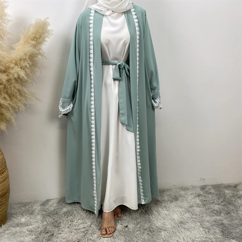 Women’s Lace Trim Nida Abaya with Pockets