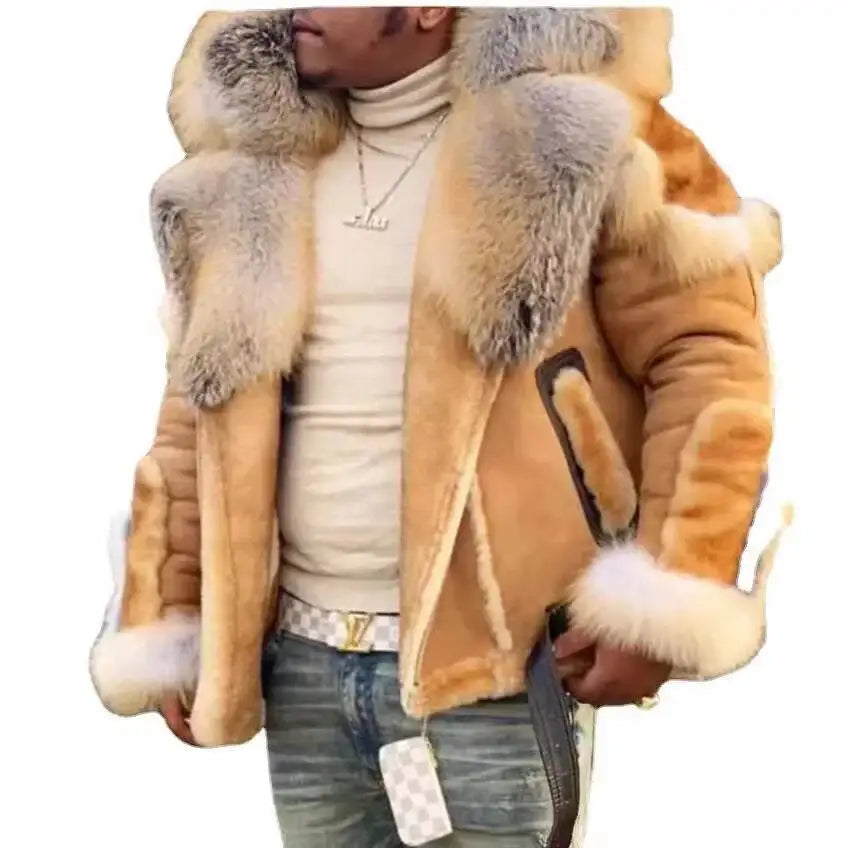 Men's Faux Leather Fur Collar Winter Jacket