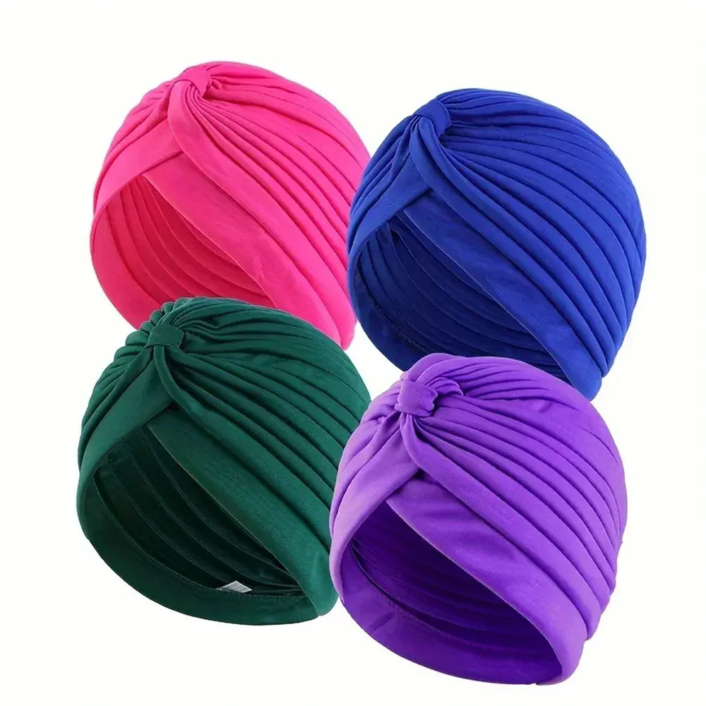4-Piece Women’s Solid Color Turban Cap Set