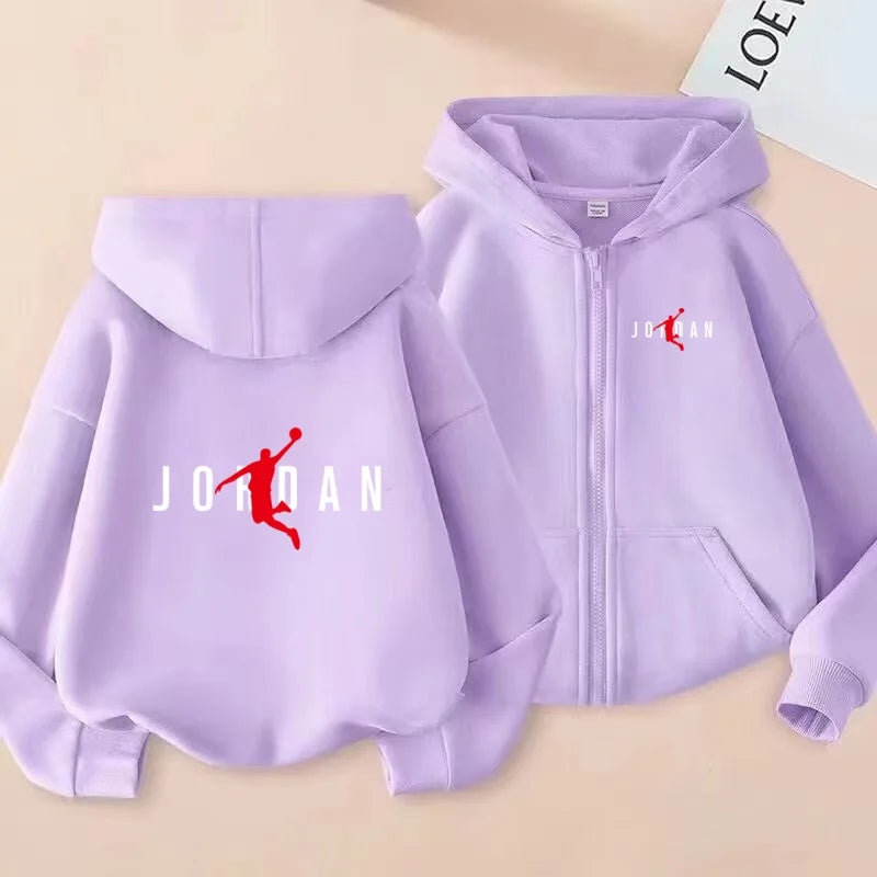 Kids Basketball Star Print Zipper Hoodie Sweatshirt for Boys and Girls 3-12 Years