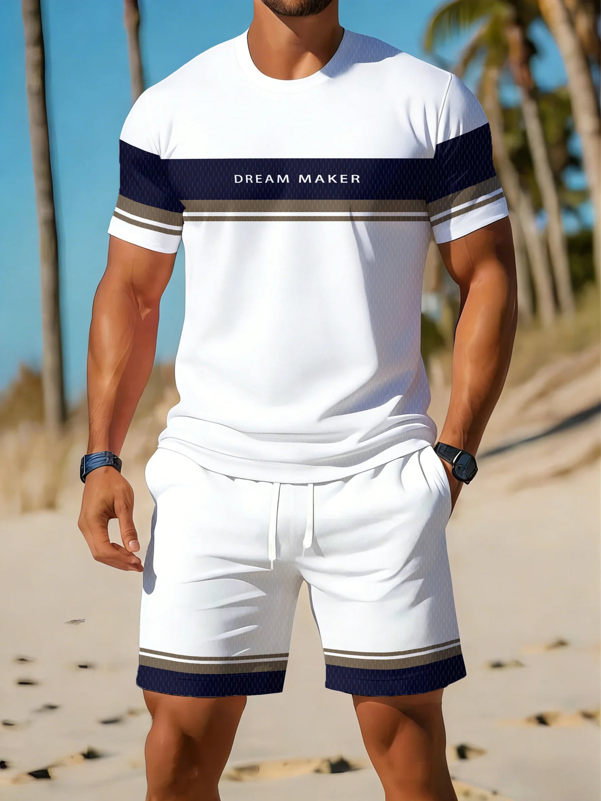 Holiday Beach T-shirt And Shorts 2 Pieces Sets Summer Quick Drying Men's Suit Clothing Fashion Men's Short Sleeve Tee Shorts Set