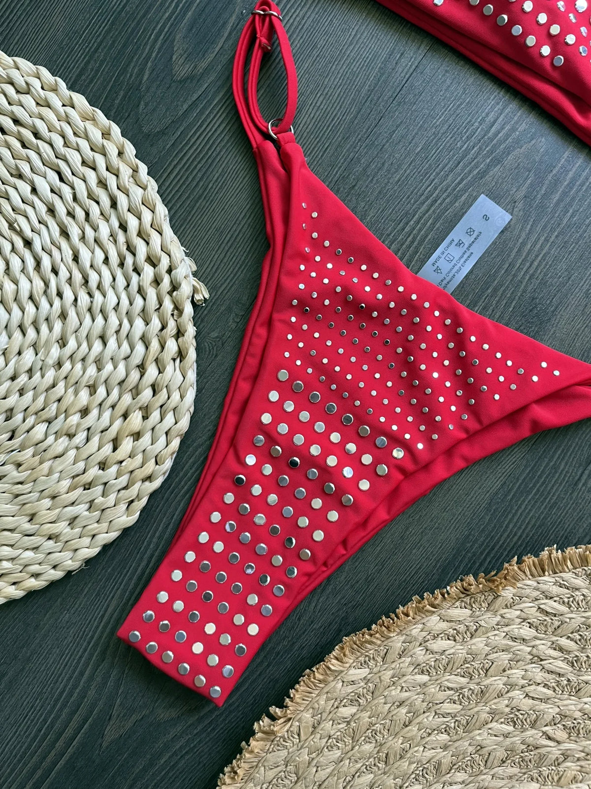 2025 Diamond Bikini Sexy Women Swimsuit Bandeau Biquini Push Up Swimwear Female Shiny Bathing Suits Floral Bodysuit Beachwear