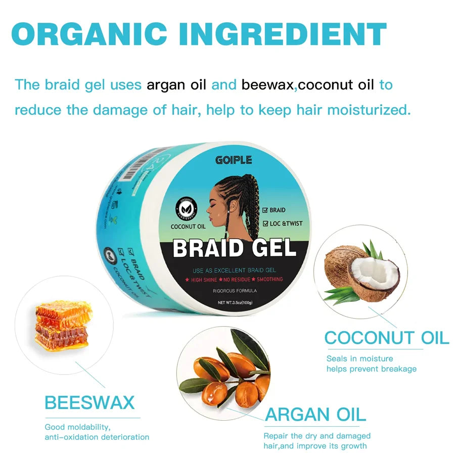 GOIPLE 100g Tea Tree Mint Braid Styling Gel – Edge Control Hair Wax Pomade for Frizz, Locs, Twists & Braids