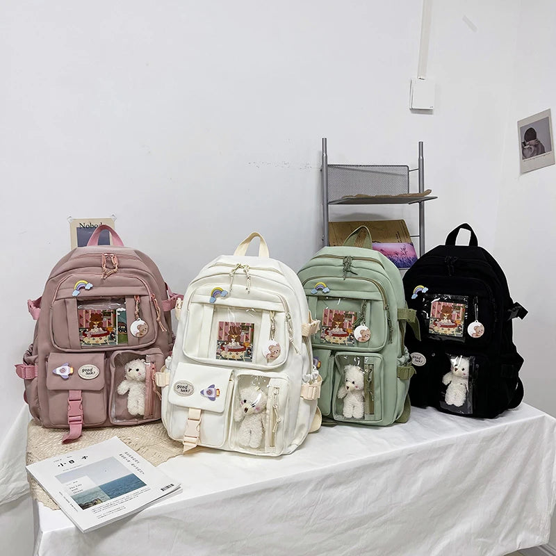 Cute Women’s Waterproof Nylon Backpack – Multi-Pocket Kawaii School Bag, Laptop & Book Pack for Girls, Stylish Student Travel Backpack